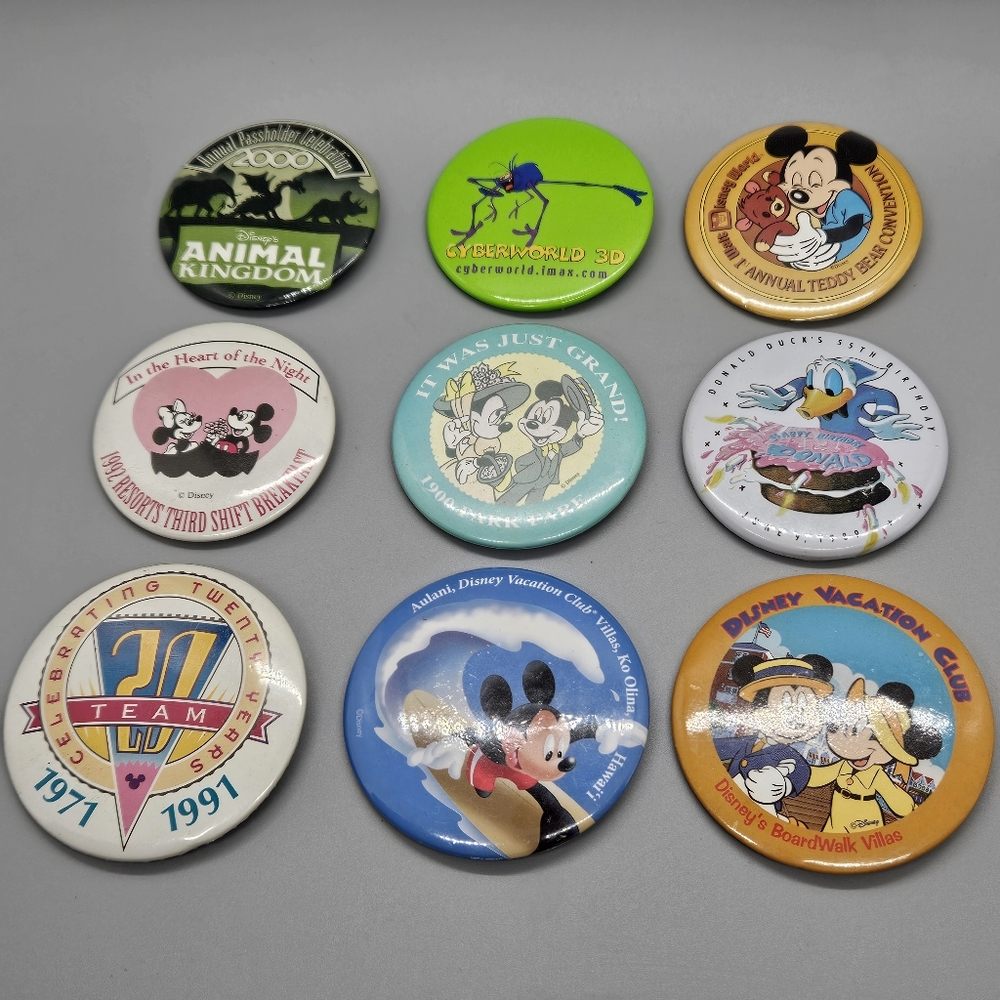 Vintage Disney Pinback Pins Lot of 9